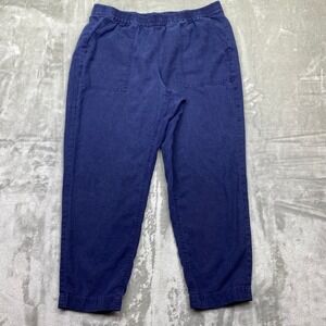 J. Crew Seaside Navy Blue Linen Blend Cropped Pants Elastic Waist Sz L Fits 34"